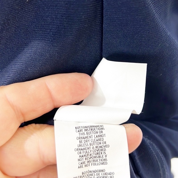 Betsy & Adam Navy Blue Gold Metal Mesh Ruffle One Shoulder Sheath Dress 4 NWT - Picture 9 of 13